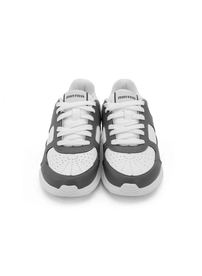 Mintra Polar Casual Sneakers White & Pewter – Low Top Lace-Up Shoes | Lightweight Comfortable Everyday Fashion Trainers - Image 2